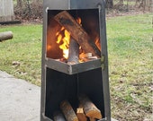 Steel-Geometric Chiminea With Wood Storage