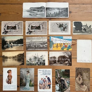 Una colección de postales antiguas y cartas con sellos. Rey Eduardo VII - Reina Isabel II de Gran Bretaña Francia y Países Bajos