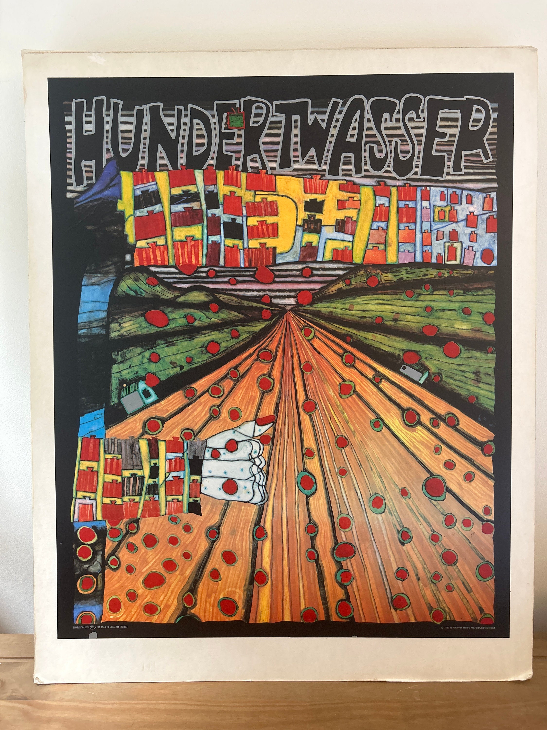 フンデルトヴァッサー 833 社会主義への道 1983 ヴィンテージ ポスター