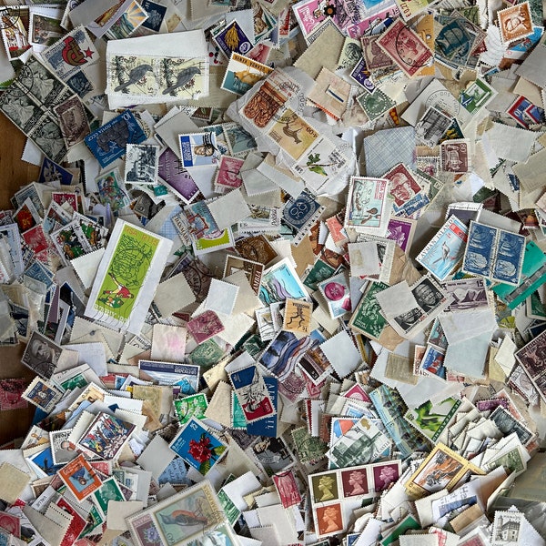 World stamps on & off paper, vintage to modern, 200g taken at random from a large mixed collection, for sorting, collecting and crafting