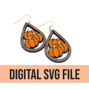 Fall Earrings SVG, Digital SVG File for Laser, Halloween Pumpkin SVG