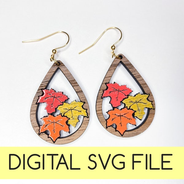 Fall Leaves Earrings SVG, Digital File, Fall Teardrops SVG