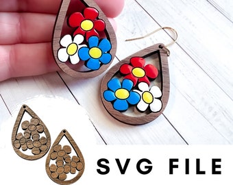 SVG Flower Teardrop Earrings Laser Cut Digital File