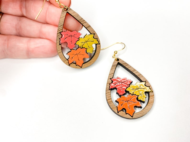 Fall Leaves Earrings SVG, Digital File, Fall Teardrops SVG image 3