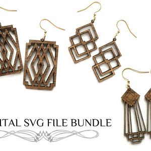 Art Deco Earring SVG Bundle, Dangle Earrings, Digital File for Laser, Glowforge