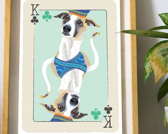 Dog Print, Whippet, Whippet gift, Pet art, Playing card, Dog art, Dog lover gift, Dog poster, Custom pet, Dog illustration, personalised pet