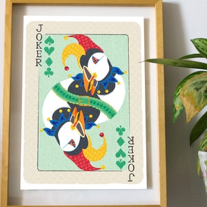 Puffin print, Puffin lover, Joker, Playing card, Puffin art, Puffin poster, Custom art, Bird illustration, Puffin gift, bird art