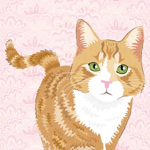 Ginger cat print, Ginger Tom cat, Cat wall art, Cat lover gift, Ginger cat gift, Crazy cat lady present, Pink cat art, A4 cat illustration