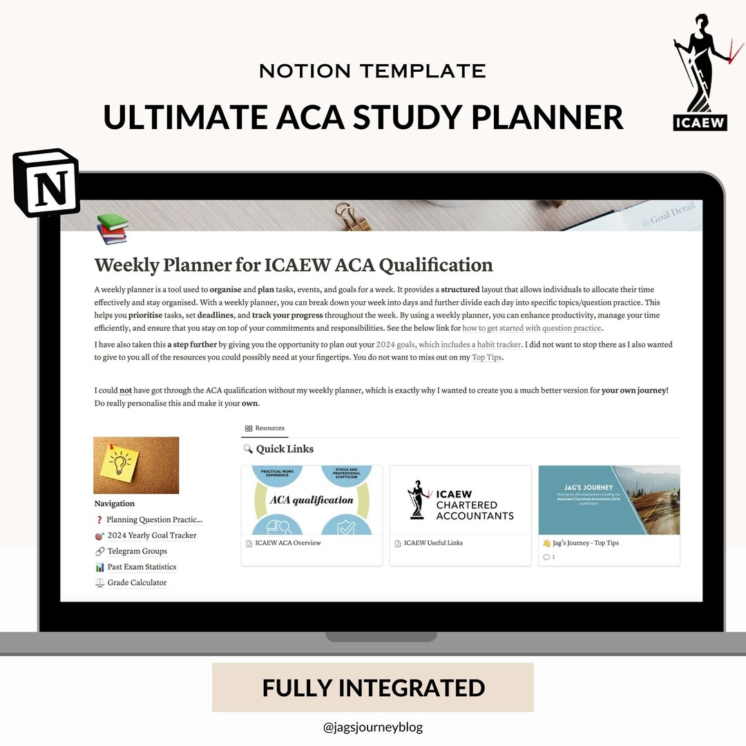 Notion Template Ultimate ICAEW ACA Study Planner Extended Life All in