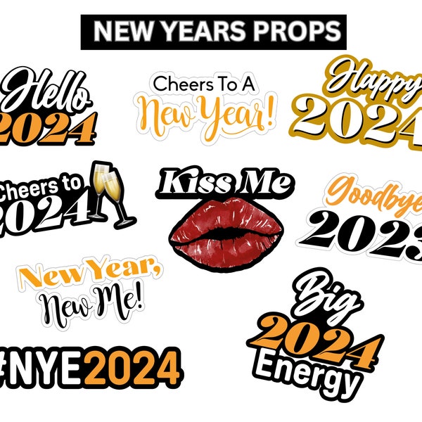 New Year's Photo Booth Props PNG, Instant Download Photo Booth Props, Digital downloads, Printable Photo Booth Props, Digital Props