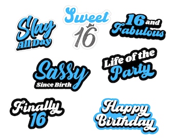 Blue Sweet 16 Digital Photo Booth Props| Sweet sixteen props| Printable sweet 16 Birthday party props| 16th Birthday| Party Decor