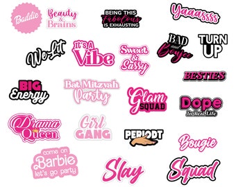20 Party Photo Booth Props, Trendy Slogans (Digital Download)
