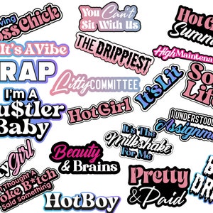 Trendy Urban Sayings Photo Booth Props, Featuring Pretty and Brains, Hot Girl Summer, I'm a Hustler Phrases and More