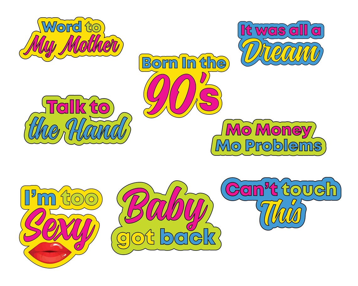 90's Theme Photo Booth Props PNG, Digital Downloads, Printable Photo ...
