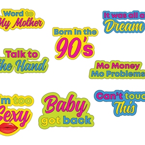 90&#39;s Theme Photo Booth Props PNG,  Digital downloads, Printable Photo Booth Props, 90&#39;s party decorations