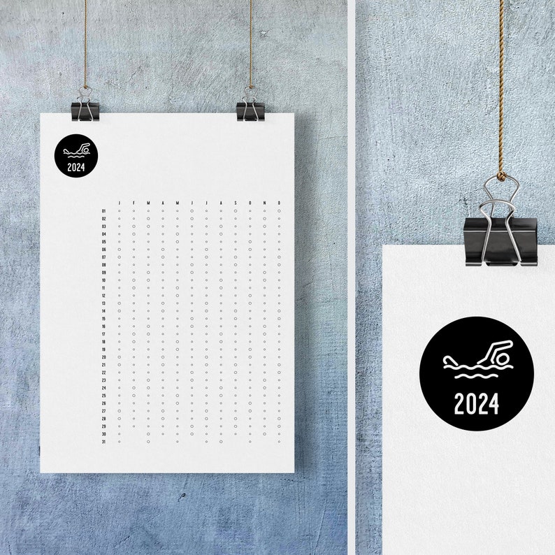 SWIMMING 2025 Calendar Progress Tracker Printable PDF A4 Min Size Wall