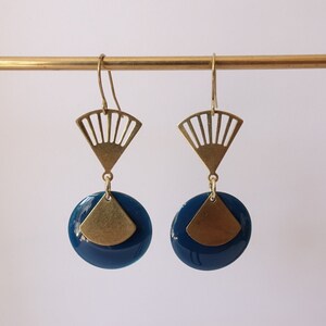 Original creation earrings * Aglaé & Sidonie * raw brass earrings with round bleu sequin, half-shaped sequin, art deco