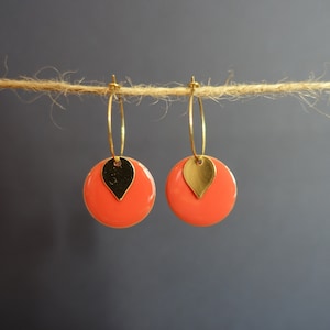 Original creation earrings * Gilbert & George * golden hoop earrings with round coral sequin