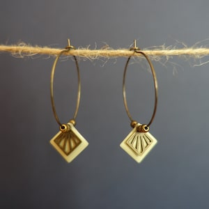 Original creation earrings * John & Yoko * bronze creoles earrings with off-white diamond-shaped and bronze sequin