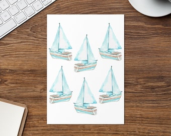 Teal Watercolor Sailboat Patterned Greeting Card