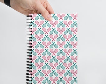 Pink & Green Tennis Racket Print // Spiral notebook