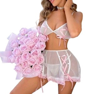 New Woman Romantic Mesh Underwire Lingerie Set 3 Piece