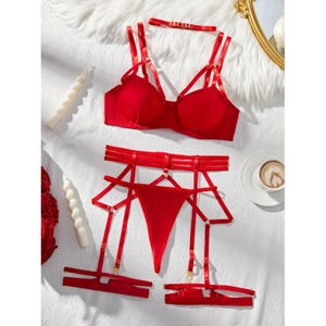 Exotic 5 piece Garter Red Belt Lingerie Sets