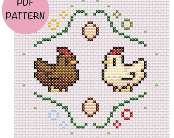 Kruissteekpatroon Seasons and Stardew Valley Chickens