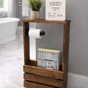 Rustic Farmhouse Toilet Paper Holder with Magazine Rack