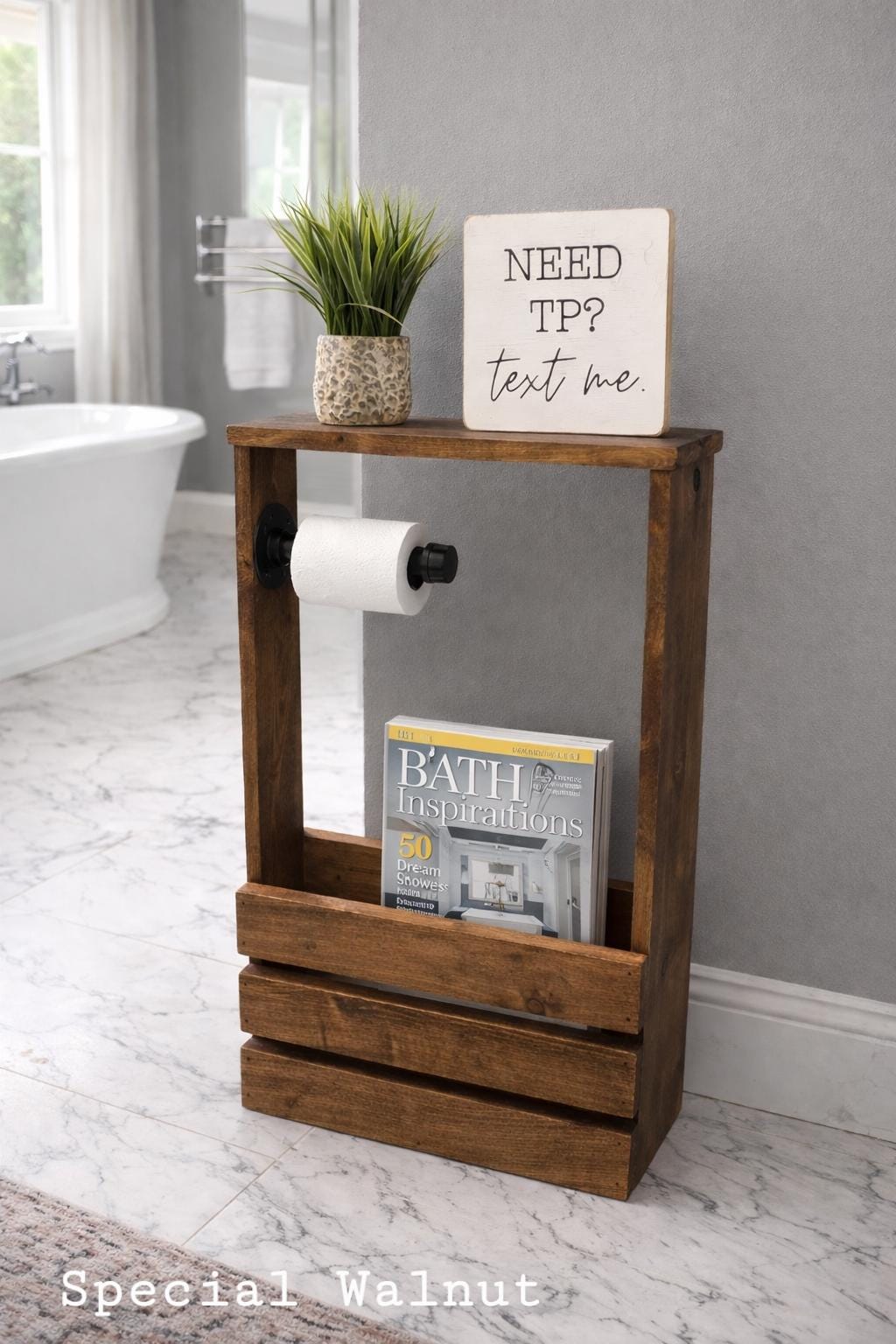 Rustic Farmhouse Toilet Paper Holder With Magazine Rack - Etsy
