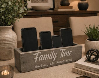 Farmhouse Wooden Cellphone Box: Family Time Organizer Christmas Gift