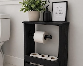 Rustic Farmhouse Toilet Paper Shelf: Freestanding Bathroom Storage