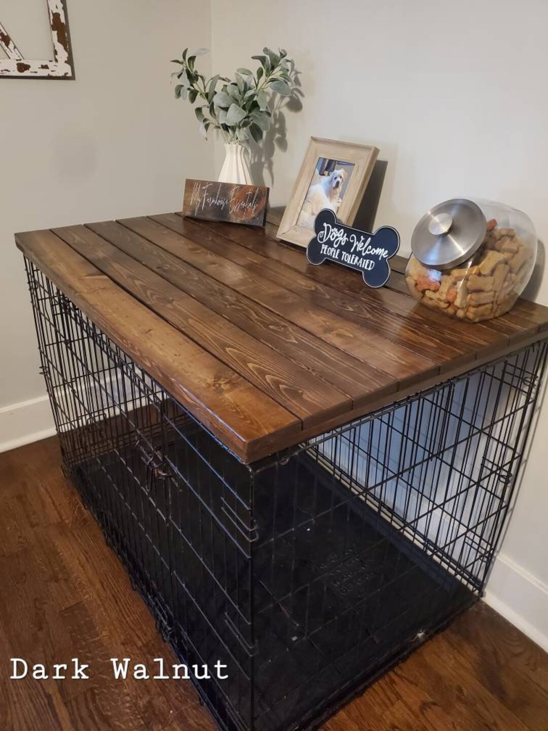 Fresh Look at Wood Dog Crate Topper Rustic Pet Furniture Entry Table