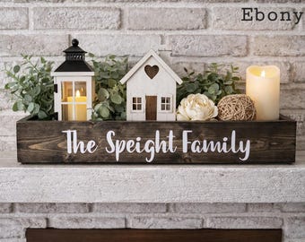 Personalized Rustic Fireplace Mantle Box: Wooden Centerpiece