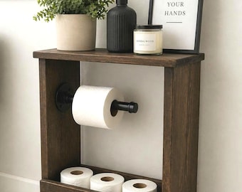 Rustic Farmhouse Toilet Paper Holder: Freestanding Bathroom Storage Shelf, 23.5 X 15.5 Shelf