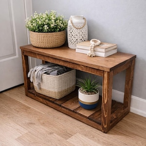Small Wooden Entry Bench with Shoe Shelf: Farmhouse Decor zdjęcie 1
