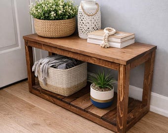 Small Wooden Entry Bench with Shoe Shelf: Farmhouse Decor 28x15x11.5 Bench