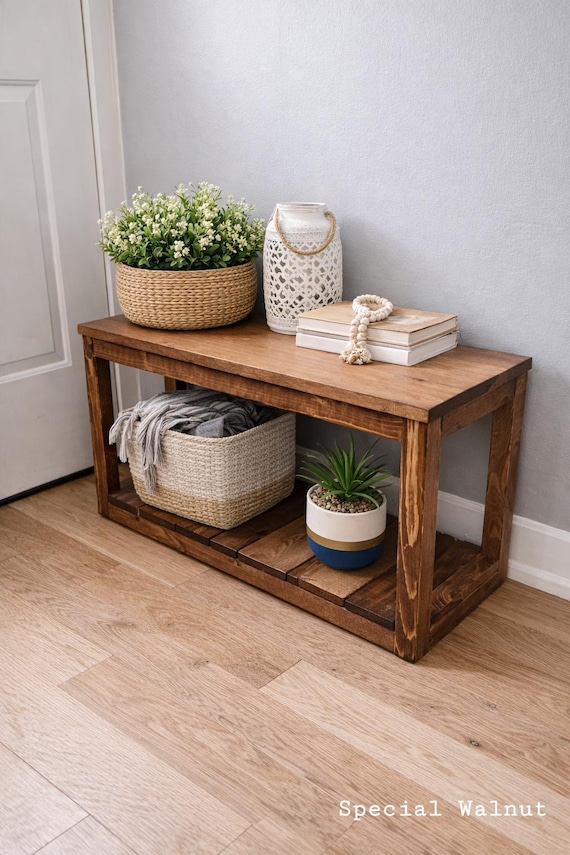 Small Wooden Entry Bench with Shoe Shelf: Farmhouse Decor 28x15x11.5 Bench