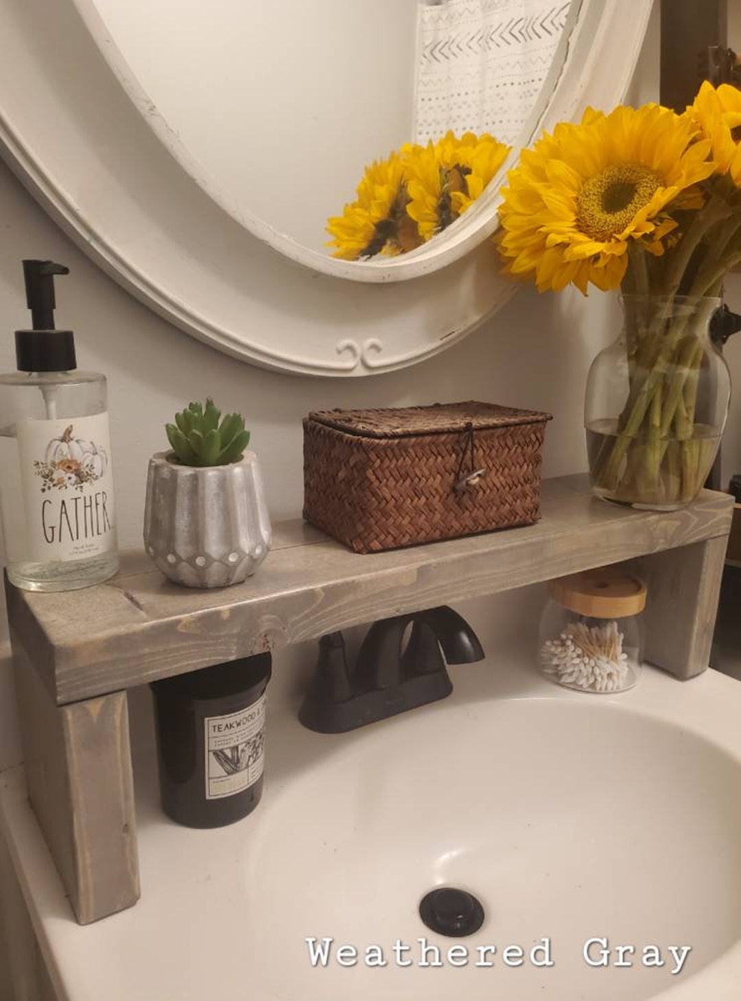 Sink Shelf, Over the Sink Shelf, Bathroom Sink Shelf, Wooden Shelf ...