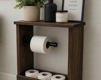 Rustic Farmhouse Toilet Paper Holder: Freestanding Bathroom Storage Shelf, 23.5 X 15.5 Shelf