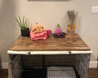 Dog Kennel Topper, Dog Crate Top, Pet Furniture, Rustic Topper, Dog Cage Topper, Entry Table, Furniture, Rustic, Wire Crate Cover, Pet Stand