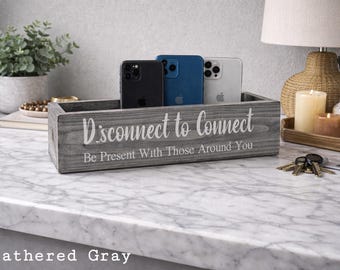 Farmhouse Wooden Cell Phone Box: Electronics Organizer, Family Time
