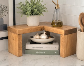 Rustic Wood Kitchen Counter Corner Shelf: Farmhouse Decor, 15x15x9.5