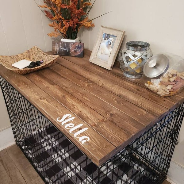 Wood Dog Crate Topper: Rustic Farmhouse Pet Furniture