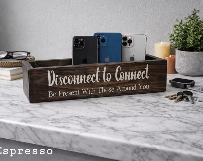 Farmhouse Wooden Cell Phone Box: Family Time Organizer Christmas Gift