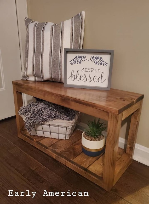 Small Wooden Entry Bench with Shoe Shelf: Farmhouse Decor