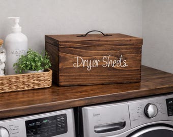Dryer Sheet Box, Dryer Sheet Caddy, Laundry Room Decor. Wooden box, Laundry room storage