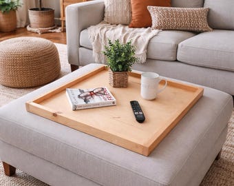 Large Square Ottoman Tray: Farmhouse Wooden Serving Tray