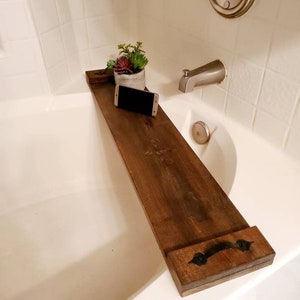 Bathtub Tray Caddy - Foldable Waterproof Bath Tray & Bath Caddy - Wooden Tub  Organizer & Holder - Expandable Size, Fits Most Tubs 