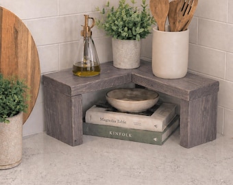 Rustic Kitchen Counter Corner Shelf: Farmhouse Decor, L-Shaped Storage, 15x15x9.5 shelf